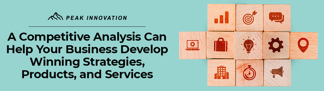 Wooden Blocks With Metrics and Ideas Showing How a Competitive Analysis Can Help Design Winning Strategies