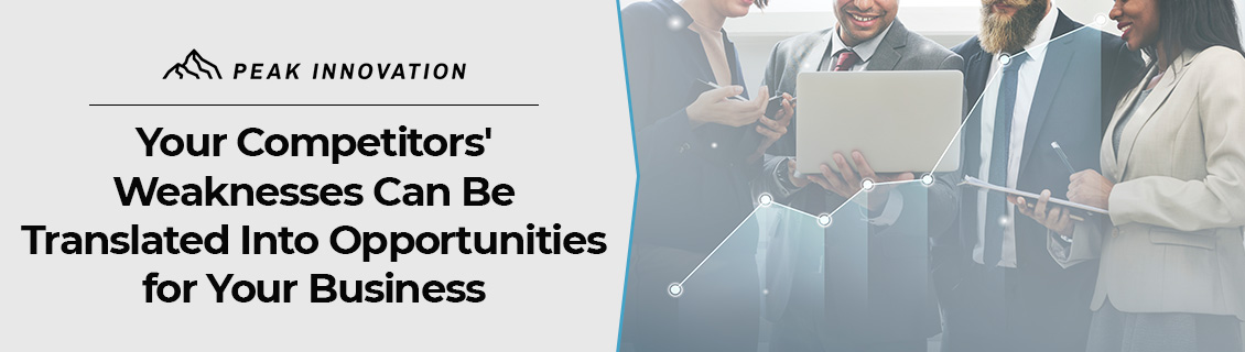 Business People Seem a Laptop Translating Competitors' Weaknesses Into Opportunities
